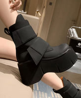 Stylische Splicing Wedge Boots Schwarzes Rindsleder